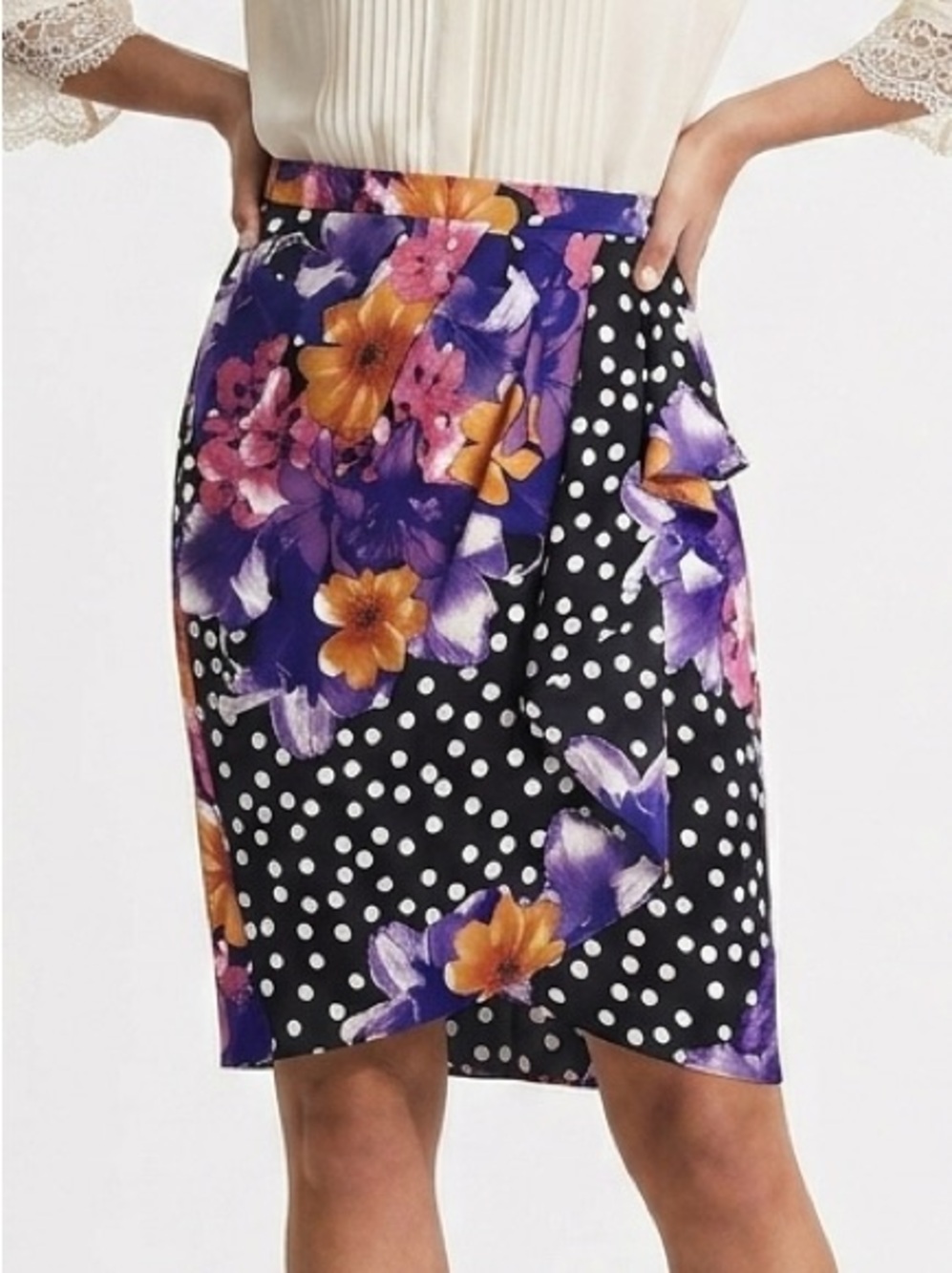 Anthropologie x Yoana Baraschi Beryl Floral Polka Dot Wrap Pencil Skirt Size 4